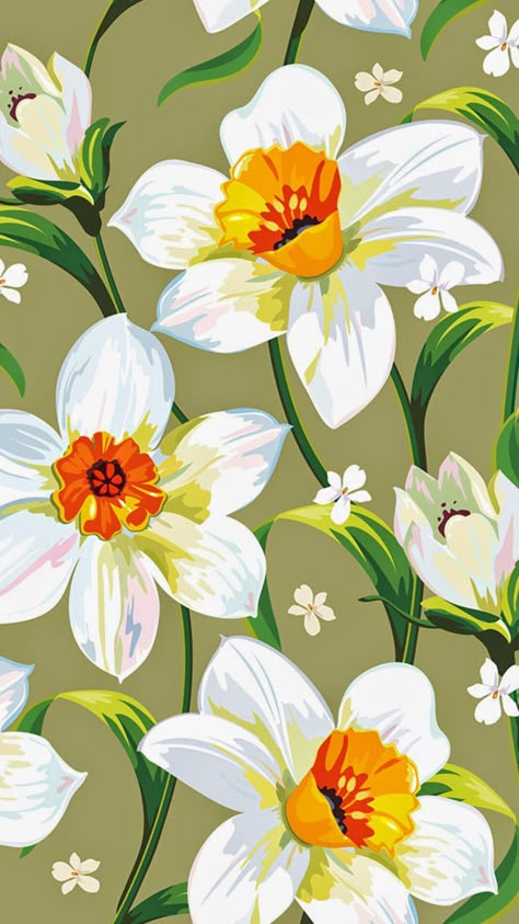 White daffodil print pattern 2015 Daffodil Photography, Floral Photography Nature, Flores Wallpaper, Flowers Narcissus, Daffodil Wall Art, Repeated Pattern, Narcissus Flower, Pattern Design Inspiration, Folk Art Flowers