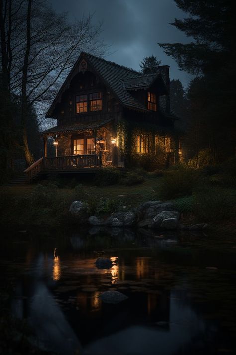 cabin aesthetic Gothic Cabin, Cabin In The Woods Aesthetic, Dark Academia Room Ideas, Gothic Cottage, Cottagecore Winter, Dream House Aesthetic, British Cottage, Magical House, Cabin Aesthetic