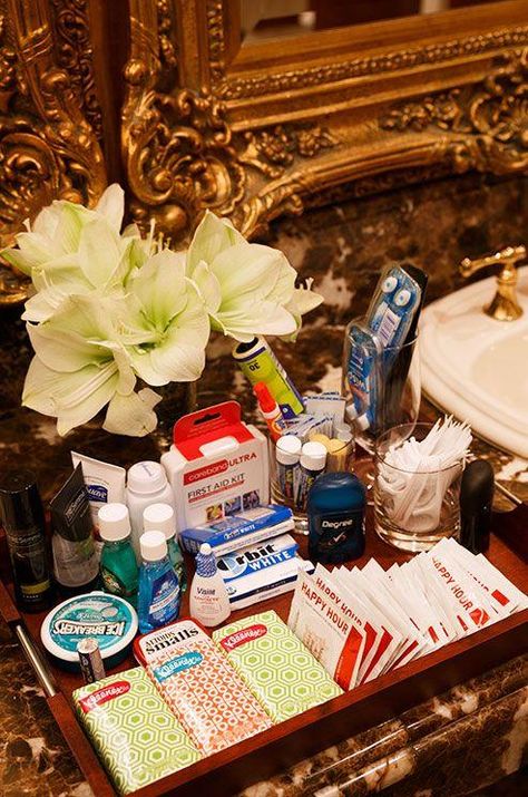 Bathroom Emergency Kit, Venue Bathroom, Bathroom Basket Wedding, Bathroom Amenities, School Function, Wedding Emergency Kit, Bathroom Basket, Wedding Bathroom, Dj Photo