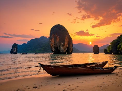 Discover Thailand's Beauty: Railay Beach at Sunset Thailand Landscape, Railay Beach Thailand, Inspiring Landscapes, Landscape Reference, Railay Beach, Beach At Sunset, Reference Art, Awe Inspiring, Vision Board