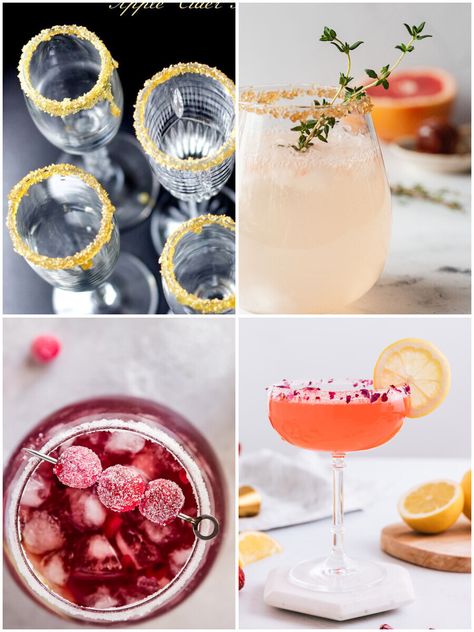 Cocktail Sugar Rim, Sugar Rimmed Cocktails, Drink Rim Ideas, Cocktail Rim Ideas, Rimmed Drinks, Sweet Alcoholic Drinks, Brandy Sour, Gin And Prosecco, Apple Cider Mimosa