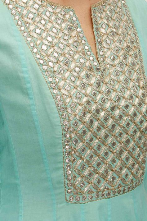 Pinterest: @pawank90 Couture, Kurti Embroidery Design Neckline, Yoke Pattern Kurtis, Gota Patti Suits, Gota Embroidery, Gota Patti Work, Embroidered Suit, Gotta Patti, Neck Designs For Suits