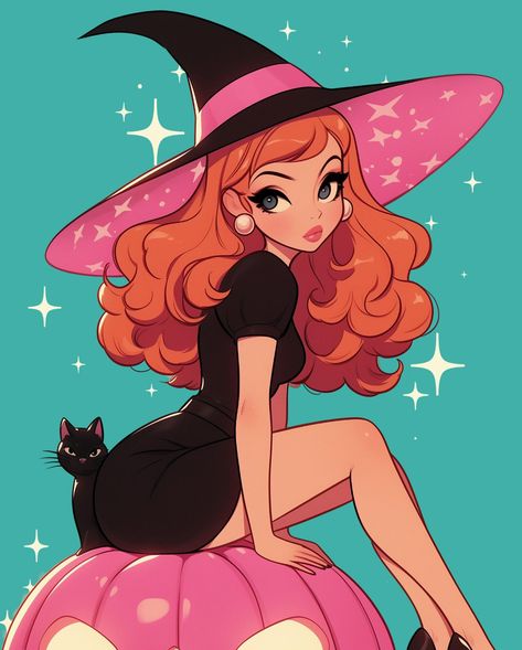 Spooky chic with a touch of magic! ✨🖤 . . . #Halloween #WitchVibes #SpookySeason #Magic #BlackCat #Glamour #Halloween2024 #WitchLife #Enchanting #Mystical #HalloweenStyle #FantasyArt #CuteWitch #KawaiiWitch #AutumnAesthetic #WitchyFashion #Illustration #DigitalArt #InstaArt #ArtOfInstagram #PumpkinSeason #OctoberVibes #MagicInTheAir #HalloweenInspo #HalloweenArt #HalloweenMagic #SpookyCute #WitchAesthetic Pink Witch Wallpaper, Halloween Characters Drawings, Cute Witch Drawing, Character Art Ideas, Halloween Procreate, Cute Halloween Art, Halloween Fanart, Spooky Character, Redhead Art