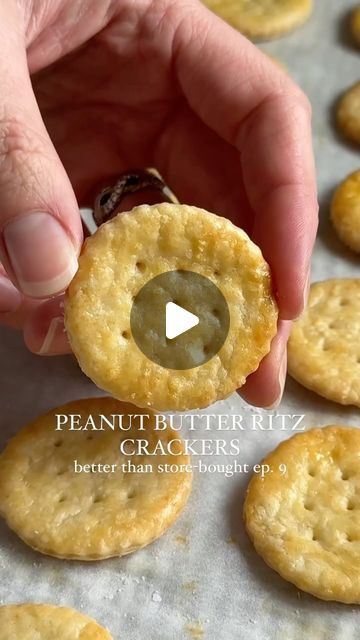 Eating healthy & delicious 💚 on Instagram: "Peanut Butter Ritz Cracker Sandwiches for ep. 9 of Better Than Store-Bought 🥜 These were one of my favorite snacks growing up, but they’re even better homemade!  By @crowded_kitchen The crackers are buttery, crisp, and made with just a few simple ingredients. They’re delicious plain, too – especially on a cheese/charcuterie board!   The filling is just peanut butter and powdered sugar to thicken it. If you don’t want any added sugar in the filling, you can also just use a thicker unsweetened peanut butter or you can use powdered peanut butter with some water to thin it out.   HOMEMADE RITZ PEANUT BUTTER CRACKERS  Crackers:  1 ½ cups bread flour 2 ½ tsp baking powder 2 tsp sugar 1 tsp kosher salt 6 tbsp cold unsalted butter, cubed ½ cup cold wat Ritz Peanut Butter Crackers, Ritz Cracker Sandwiches, Peanut Butter And Powdered Sugar, Cracker Sandwiches, Peanut Butter Crackers, Powdered Peanut Butter, Cheese Charcuterie Board, Crowded Kitchen, Butter Crackers