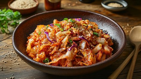 Crunchy, Tangy, and Spicy Kimchi Slaw, A Korean Twist On The Perfect Side Dish. Try Our Easy Recipe for Tacos, BBQ, or a Fresh Salad Topping. Recipe For Tacos, Kimchi Slaw, Coleslaw Sandwich, Spicy Kimchi, Cheese Ball Bites, Salad Topping, Brunch Appetizers, Brown Sugar Recipes, Side Dish Ideas