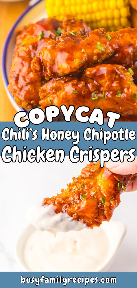 This Chilis Copycat recipe is better than take out! Copycat Honey Chipotle Chicken Crispers, Chili’s Honey Chipotle Chicken Crispers, Better Than Take Out, Chilis Honey Chipotle Sauce Recipes, Chilis Honey Chipotle Crispers, Honey Chipotle Chicken Crispers, Chipotle Chicken Crispers, Chilis Copycat Recipes, Honey Chipotle Sauce