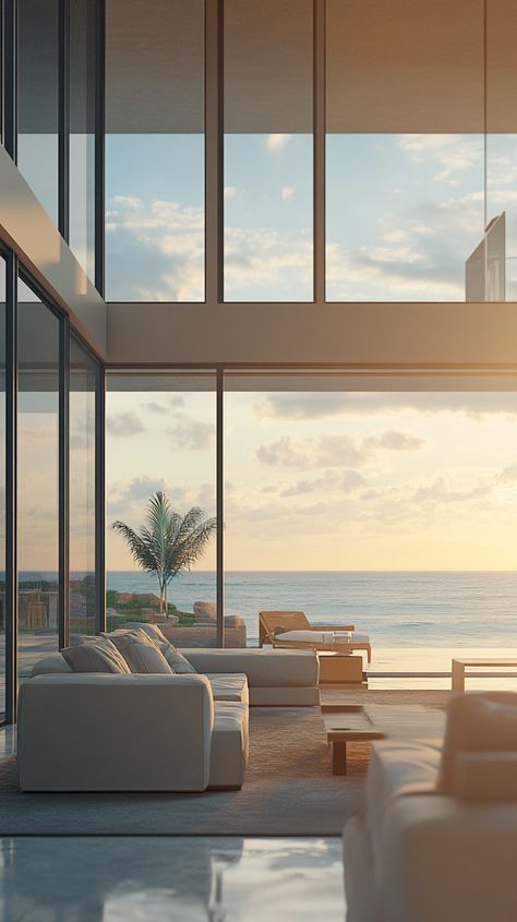 Modern Beachfront House with Sea-Facing Floor-to-Ceiling Windows Modern Beachfront House, Coastal Architecture, Future Space, Beachfront House, Floor To Ceiling, Floor To Ceiling Windows, Ocean Views, House Windows, Ceiling Windows