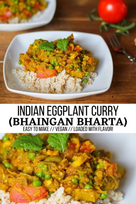 Eggplant Indian Recipes, Eggplant Curry Recipes, Eggplant Curry Indian, Eggplant Indian, Indian Eggplant Curry, Indian Eggplant Recipes, Indian Eggplant, Bharta Recipe, Veggie Dinners