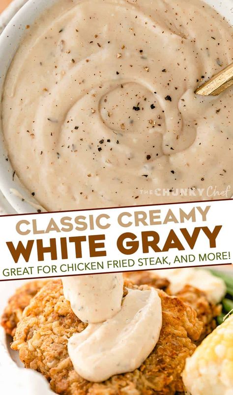 Pepper Gravy Recipe White, Peppered Gravy Recipe, Country Style Gravy, White Gravy Recipe Easy, Peppered Gravy, Gravy Recipe Easy, Chicken Fried Steak Gravy, Homemade White Gravy, Country Gravy Recipe