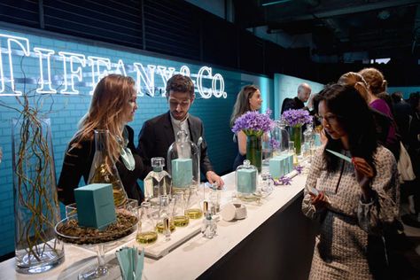 Inside Tiffany's Interactive Fragrance Launch | BizBash Brick Backdrop, Fragrance Campaign, Moet Chandon Champagne, Brick Backdrops, Annie Clark, Tiffany Blue Box, White Chocolate Mousse, Tiffany Diamond, Fragrance Bottle