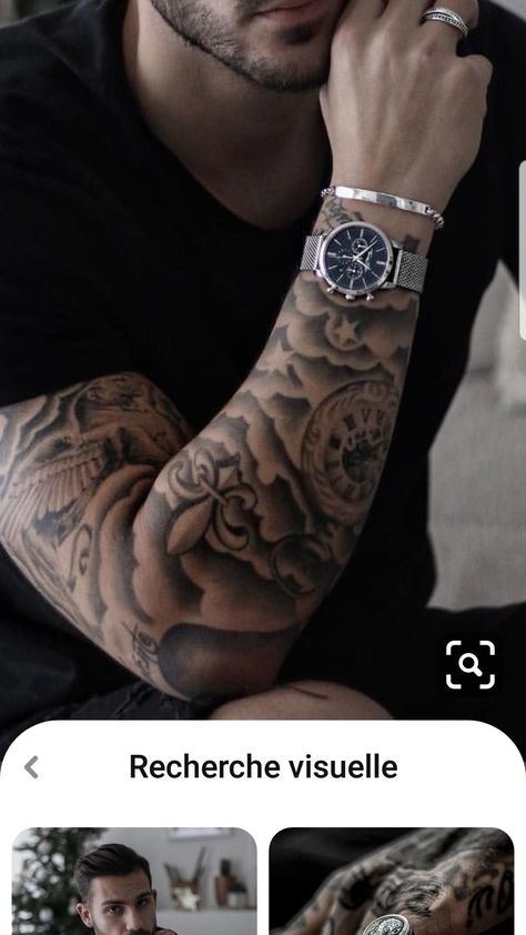 Clouds Tattoo Forearm, Shading For Tattoos Sleeve, Sleeve Tattoos Clouds, Clouds Tattoo For Men, Sky Tattoo Sleeve, Cloud Shading Tattoo, Tattoos With Clouds, Card Tattoos For Men, Tattoo Clouds Shading