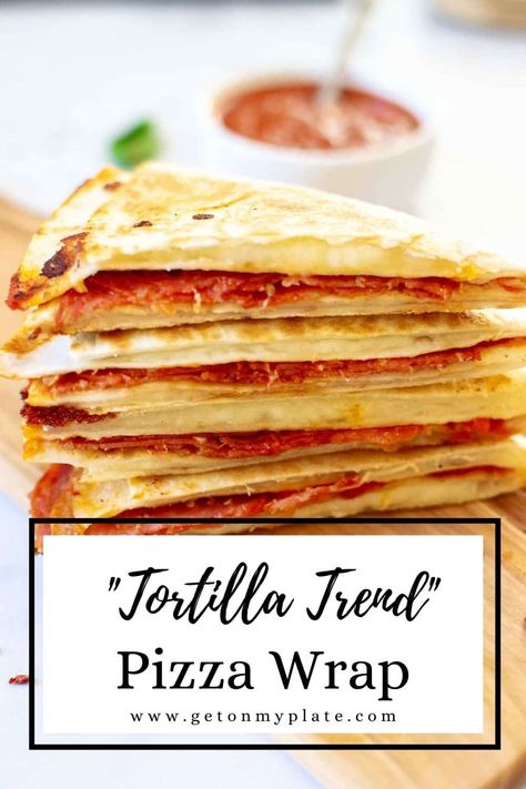 This Easy Pizza Tortilla Wrap can also be called the "Tortilla Trend" or the "Tortilla Hack" that went viral on Tik Tok in late 2020/2021. This tortilla wrap can be customized in so many different ways, but in this version, we use simple pepperoni pizza ingredients. In this recipe, I will show you exactly how to make the "tortilla trend" wrap along with many variations! #tortillatrend #tortillahack #easypizza #pizza | www.getonmyplate.com Tortilla Trend, Recipe Using Tortillas, Tortilla Hack, Pizza Wrap, Pizza Tortilla, Pizza Wraps, Tortilla Wrap, Tortilla Pizza, Flat Breads