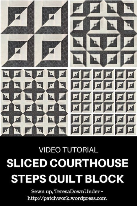 Sliced courthouse steps quilt bock video tutorial Illusion Quilt Pattern Free, Optical Illusion Quilt Patterns, Courthouse Steps Quilt, Optical Illusion Quilts, Layer Cake Quilt Patterns, Wall Quilt Patterns, Black And White Quilts, Quilt Pattern Download, Quilt Modernen