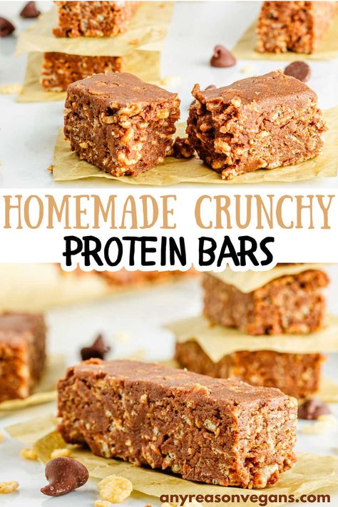 I love this homemade crunchy protein bar recipe. Nut butter and cereal comes together for an easy and affordable protein bar recipe - perfect for on the go snacking. Salty High Protein Snacks, Nut Free Protein Bar Recipes, Diy High Protein Bars, Granola Protein Bar, G2g Protein Bar Recipe, High Protein Granola Bar Recipe, Breakfast Bars Healthy Protein, Protein Cereal Bars, Diy Keto Protein Bars