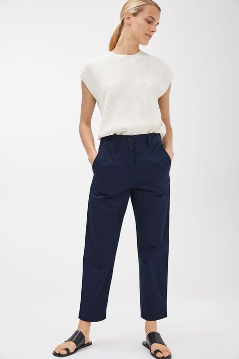 Blue Chinos Outfit Women, Chinos Outfit Women, Chinos Women Outfit, Chinos Outfit, Womens Chinos, Blue Chinos, Blue Trousers, Cotton Chinos, Chino Trousers