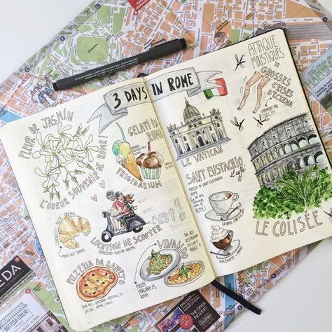 How to make a DIY travel journal or travel scrapbook | That Adventurer Bullet Journal Voyage, Voyage Sketchbook, Journal D'inspiration, Kunstjournal Inspiration, Sketch Note, Travel Journal Scrapbook, Travel Art Journal, Album Journal, Diy Travel Journal