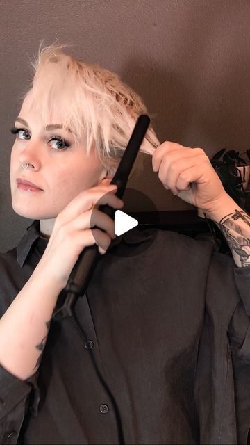 Sarah B. on Instagram: "Styling my current haircut!💁🏼

🖤Giovanni Heat Protective Leave-in (not shown)
🖤Kiss Flat Iron (1/2 Inch)
🖤Giovanni Eco Chic Styling Gel

Thanks for watching!🖤

#hairreels#hairreel#pixielife#pixiehaircut
#shorthairideas#shorthaircut#stylingreels
#hairstylereels#pixiecuts#pixiecutstyle" Sarah B Pixie, How To Grow Out A Pixie Haircut, How To Style A Pixie, Short Hair Gel Style, Pixie Cut Styling Ideas, Styling A Pixie Haircut Tutorial, Styling Pixie Haircut, Back Of Pixie Haircut Neckline, Flat Iron Short Hair