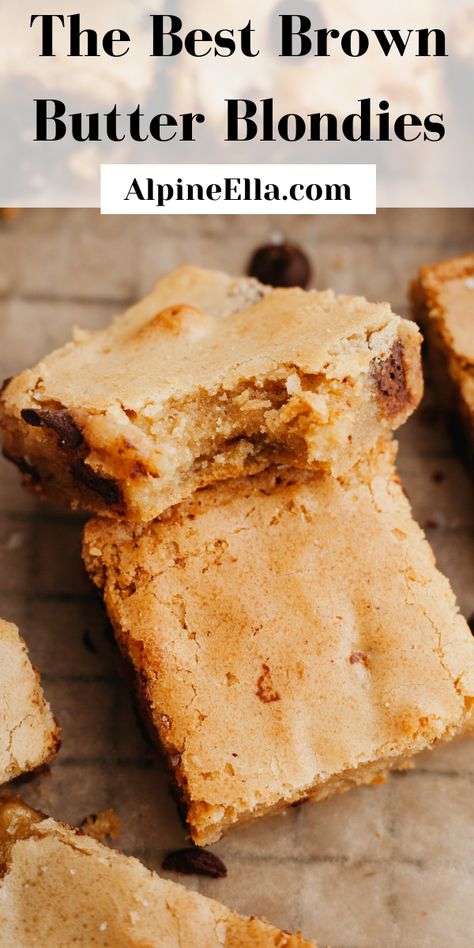 Brown Sugar Blondies Recipe, Easy Blonde Brownies, Browned Butter Brownies, Brown Butter Blondies Recipes, Brown Butter Dessert Recipes, Brown Butter Cookie Bars, Blondies Recipe Classic, Brownie Types, Brown Butter Recipes