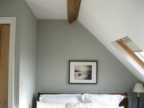 bedrooms - Farrow & Ball - Light Blue No. 22 - gray, white bed linen, dormer, calm, grey, farrow, ball, light, blue,  farrow and ball Farrow And Ball Bedroom, Grey Bedroom Paint, Light Gray Bedroom, Farrow Bal, Bedroom Paint Colors Master, Farrow & Ball, Light Blue Paints, Modern Country Style, Morning People