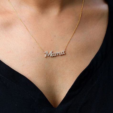 14k/18k Solid Gold Diamond Mama Necklace, Mom Necklace, Mothers Day Gifts, Christmas Gift Ideas Mom, Gift Ideas Mom, Cable Jewelry, Grandma Necklace, Mother Necklace, Mama Necklace, Necklace Mom, Mother Jewelry, Golden Necklace