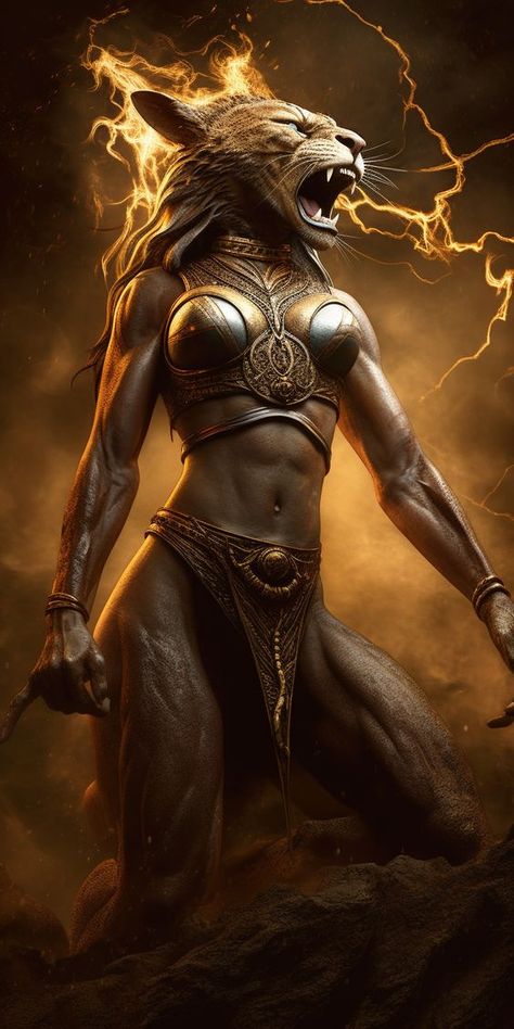 Sekhmet is an ancient Egyptian goddess of war, destruction, and healing, depicted as a woman with a lioness head. Sekhmet Goddess, Egyptian Goddess Art, Ancient Egyptian Deities, Egypt Concept Art, Ancient Egyptian Goddess, Best Armor, Ancient Goddesses, World Building, Ancient Egyptian Gods