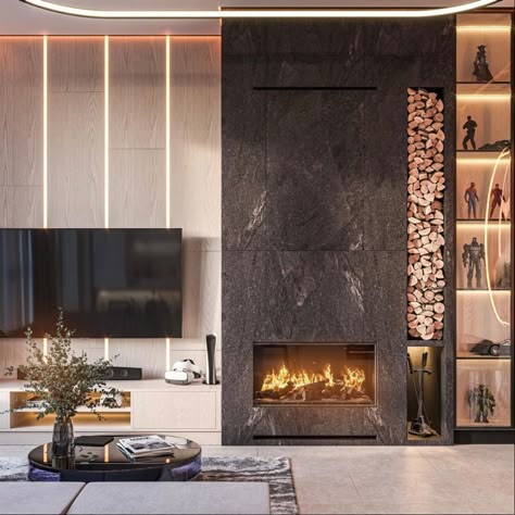 Fireplace Modern Design, Living Room Decor Fireplace, Room With Fireplace, Room Decor Living Room, Living Room Living Room, Living Room Design Decor, Home Fireplace, Living Room Tv Wall, Modern Fireplace