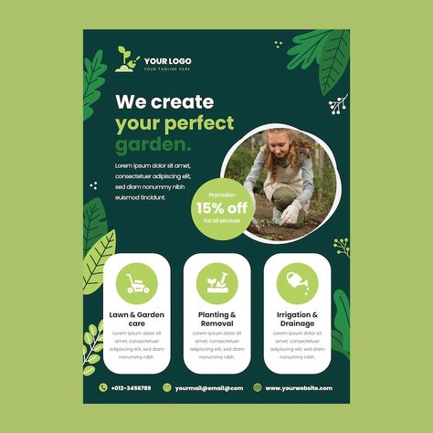 Free Vector | Hand drawn gardening design template Gardening Flyer Design, Gardening Poster Design, Gardening Poster, Flyer Design Ideas, Agriculture Design, Brochure Design Creative, Free Psd Flyer Templates, Roll Up Design, Gardening Design