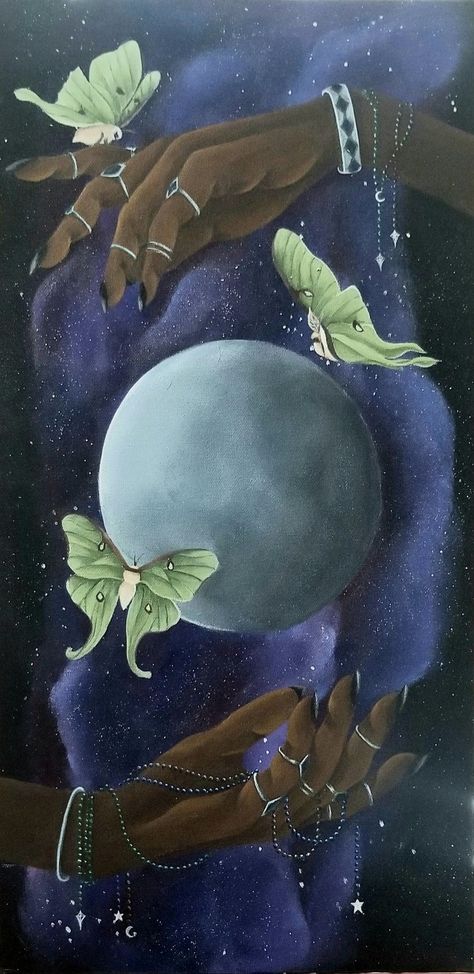 Pagan Paintings, Witchy Art Painting, Witchy Painting, Luna Moths, Voodoo Magic, Lunar Magic, Witchy Art, Witchy Crafts, Moon Painting