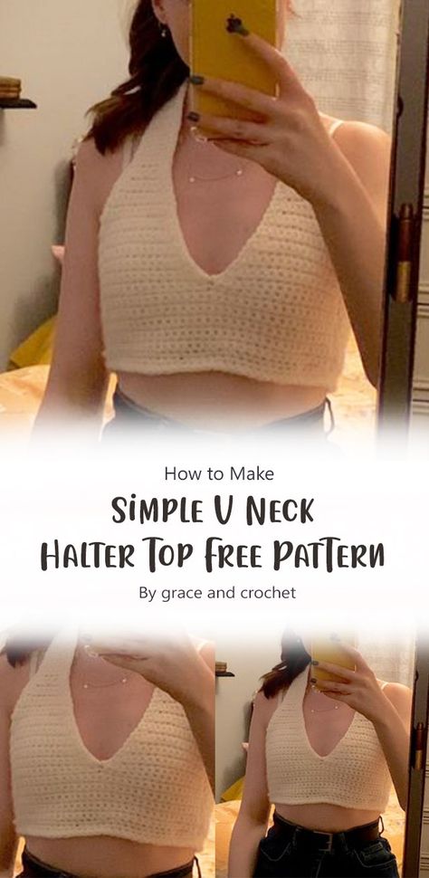 In this article, “grace and crochet” will guide you with step-by-step on how to create a beautiful and stylish Simple V Neck Halter Top. This project is perfect for sewing enthusiasts who want to take their skills to the next level and create a trendy garment that is sure to turn heads. Happy sewing! Deep V Crochet Top, How To Crochet Neck Line, Crochet Halter Top Tutorial, Crochet Top For Big Bust, Halter Top Free Pattern, V Neck Crochet Top, Halter Top Pattern Free, Easy Crochet Halter Top, Crochet V Neck Top