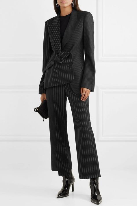 Monse Asymmetric Paneled Pinstriped Wool Blazer Casual Work Attire, Business Casual Work, Best Designers, Woman Suit Fashion, Fashion Suits, Dress For Success, Work Outfits Women, Fashion Line, Fall 2018