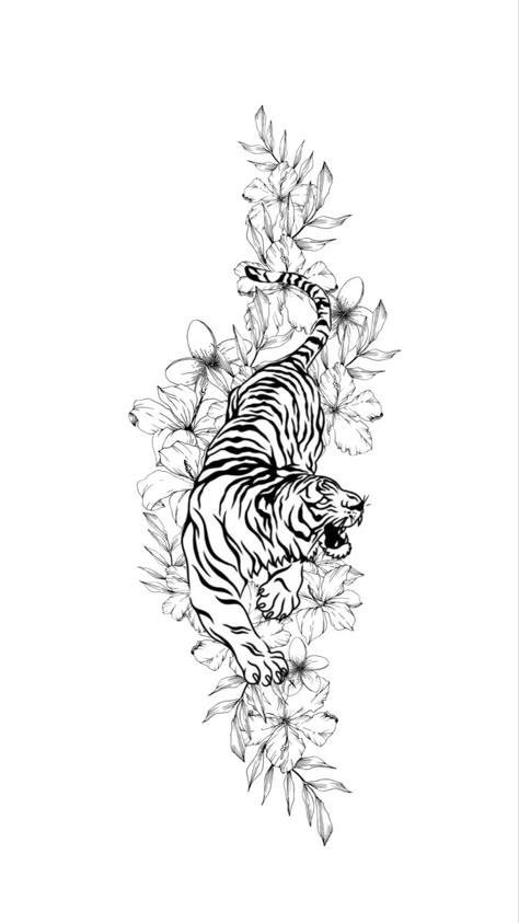 Tiger And Floral Tattoo, Tiger And Rose Tattoo For Women, Spine Tattoos Tiger, Forearm Tattoo Women Tiger, Spine Tattoos For Women Tiger, Tiger In Flowers Tattoo, Tiger And Flowers Tattoo Design, Tiger And Flower Tattoo For Women, Tiger Spine Tattoo Women