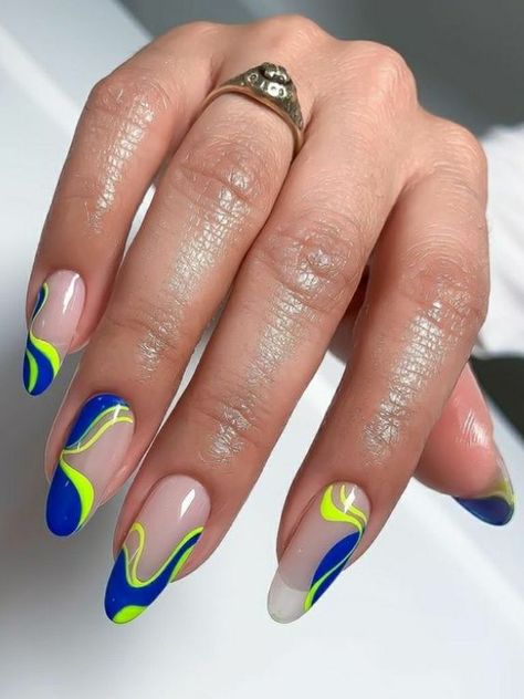 Swirl Nail Art, Neon Nail Designs, Her Nails, Neon Nails, Yellow Nails, Minimalist Nails, Fire Nails, Funky Nails, Chic Nails