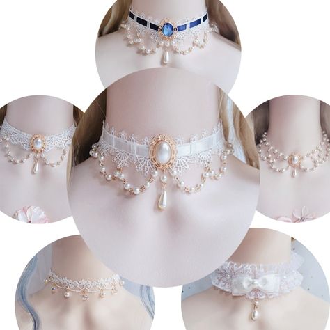 Vintage Accessories Aesthetic, Princesscore Accessories, Rococo Aesthetic Fashion, Rococo Accessories, Fantasy Style Cosplay Choker Necklace, Kawaii Accessories Necklaces, Rococo Necklace, Rococo Jewelry, Gothic Rococo