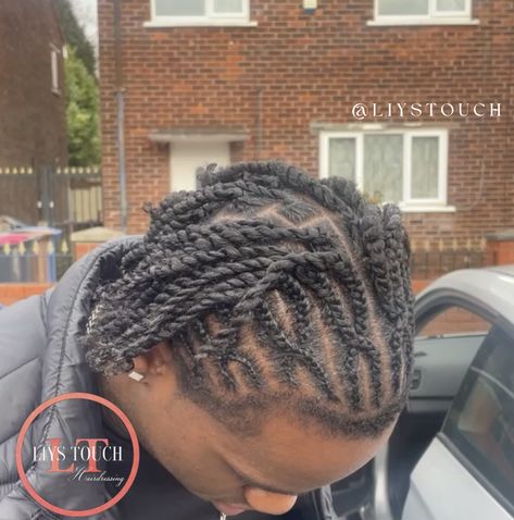 Mens Fulani twists Mens Fulani braids half cornrows half twists Manchester Uk Cornrows Into Plaits Men, Braid To Twist Hairstyle, Half Braids Half Twists, Cornrows To Braids, Men’s Fulani Braids, Cornrow Into Twist, Braids Into Twist, Cornrows To Twists, Fulani Braids On Men