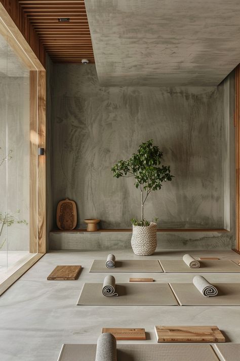 40 Japandi Designed Yoga Studios - TastyInteriors Sacred Space Architecture, Minimalist Yoga Studio, Home Yoga Studio Design Ideas, Japandi Gym, Yoga Studio Storage, Interior Studio Design, Yoga Studio Design Interiors, Small Yoga Studio Design, Corner Interior Design