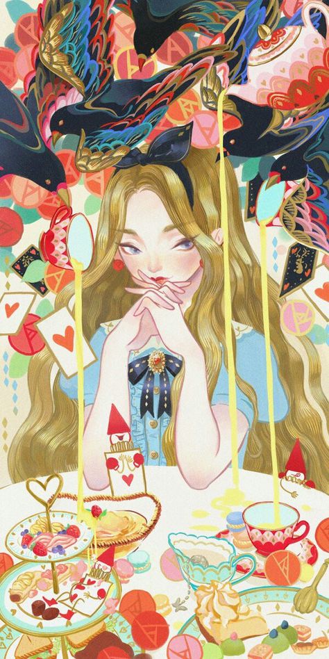 Alice in wonderland by Kuri Huang Alice In Wonderland Illustrations, Alice In Wonderland Aesthetic, Art Showcase, Alice Liddell, 캐릭터 드로잉, Adventures In Wonderland, Futurama, Dessin Adorable, Digimon