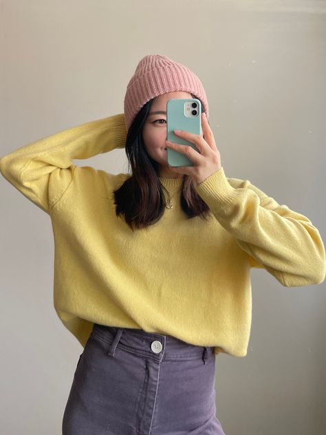 Pastel Yellow Sweater Outfit, Pink Beanie Outfit, Pink Pastel Outfit, 5 Survive, Pink And Yellow Outfit, Yellow Sweater Outfit, Customized Dolls, Ivory Outfit, Cozy Winter Fashion