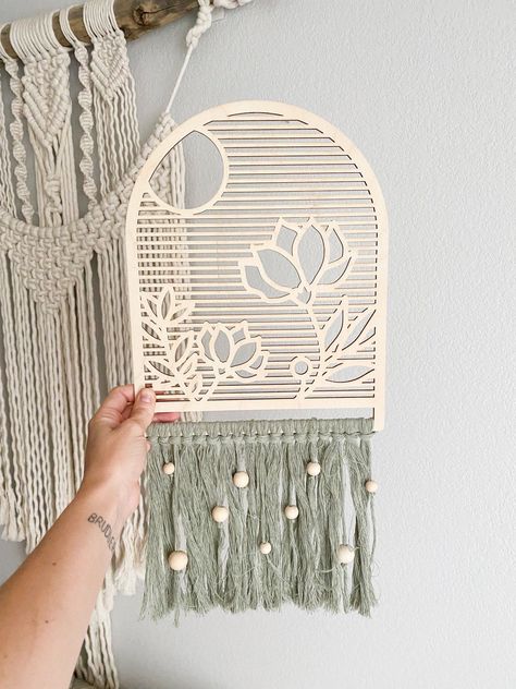 Neutral wall decor, retro decor, hippie home decor, wall decor, arches, macrame wall hanging, floral decor, unique sign Laser Decor, Hanging Floral Decor, I Love Mirrors, Wood Laser Ideas, Wall Decor Retro, Neutral Wall Decor, Floral Signs, Mdf Crafts, Hippie Homes