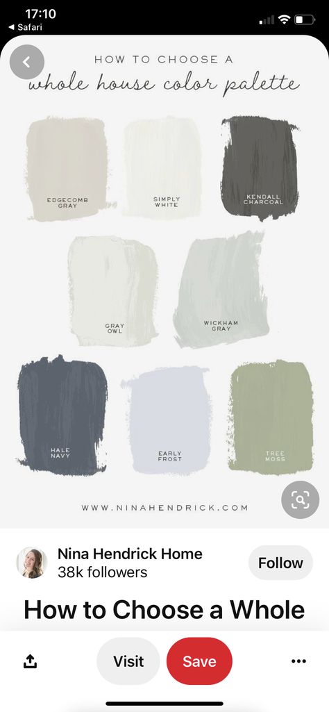 Owl Color Palette, Gray Owl Paint, Kendall White, Colours That Go With Grey, Kendall Charcoal, Edgecomb Gray, Frosted Tree, Grey Owl, Hale Navy