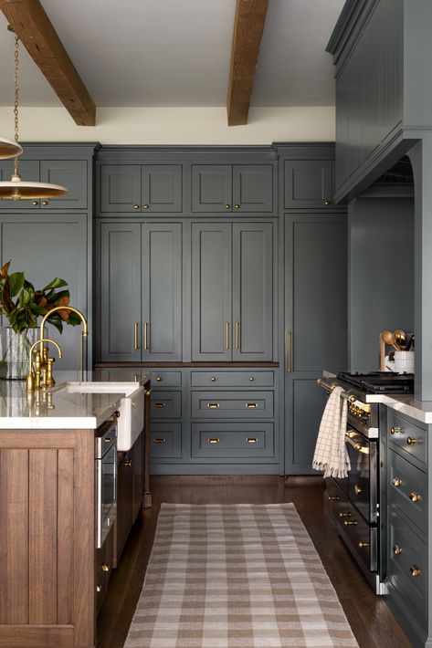 Shea’s Black Friday Sale Picks Moody Cabinet Colors, Dark Grey Cabinets Kitchen, Dark Painted Cabinets, Blue Grey Kitchen Cabinets, Tutor House, Navy Room, Studio Mcgee Kitchen, 2024 Design Trends, Dark Blue Kitchens