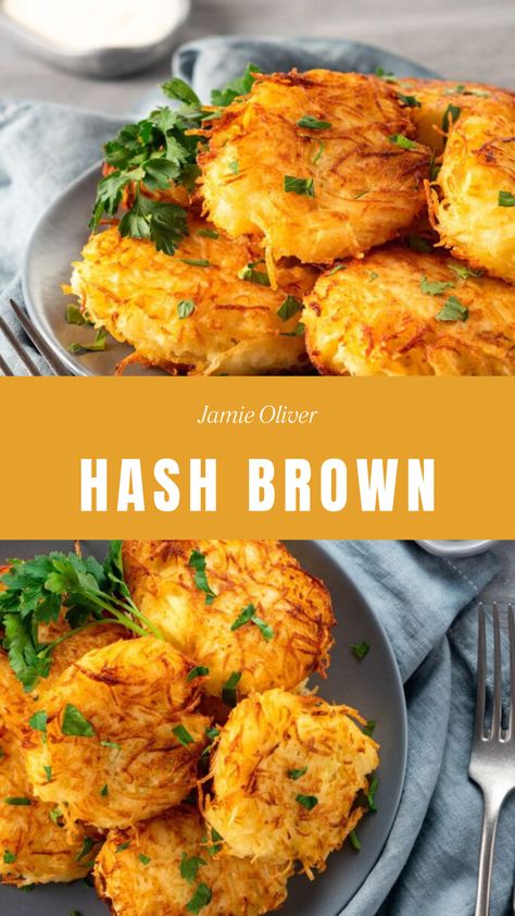 Jamie Oliver Hash Brown Recipe Jamie Oliver Breakfast Recipes, Hash Browns Recipe, Potato Hashbrown Recipes, Jamie Oliver Potatoes, Oven Baked Hash Browns, Hash Brown Recipes, Baked Hashbrowns, Crushed Potatoes, 2024 Recipes