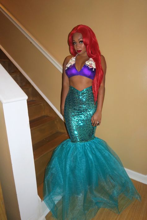 Ariel Costume Black Women, Black Ariel Costume, Little Mermaid Outfit For Women, Diy Ariel Costume, Ariel Fancy Dress, Ariel The Little Mermaid Costume, Ariel Costume Diy, 2022 Costume Ideas, 2000s Costume