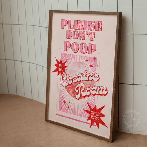 Let this funny bathroom sign be the gentle reminder for your guests to mind their manners. The Please Don't Poop in the Coke Room Classic Matte Paper Poster adds a playful touch to any powder room, making it a quirky and fun addition to your home decor. No more awkward encounters with this humorous reminder! Poster made on our lighter-weight, uncoated classic matte paper. The perfect option to stand the test of time. Features: The 170 gsm/ 65 lb paper weight provides a sturdy base, while the smo Cheeky Bathroom Decor, No Coke In The Bathroom, Please Don’t Do Coke In The Bathroom Decor, Fun Apartment Bathroom, Please Don't Do Coke In The Bathroom Sign, Silly Bathroom Decor, Please Don’t Do Coke In The Bathroom Printables Free, Fun Bathroom Themes, Bathroom Theme Ideas Apartments