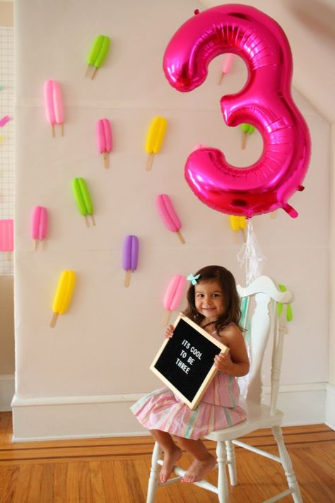 Birthday Themes For Girls 3rd Bday, 3 Rd Birthday Party Ideas Girl, 3rd Borthday Party Girl, 3rd Birthday Ideas For A Girl, Popsicle Decorations Birthday Parties, Three Scoops Of Fun Birthday Party Decorations, 3rd Birthday Ideas, Popsicle Theme Birthday Party, 3rd Bithday Girl