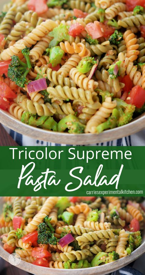 Tri Color Rotini Pasta Recipes, Pasta Salad Aesthetic, Salad Supreme Pasta Salad, Salad Supreme Seasoning, Rotini Pasta Recipes, Tri Color Pasta Salad, Salad Supreme, Rotini Pasta Salad, Salad Aesthetic