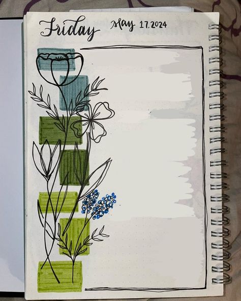 Journal art for the week starting May 13, 2024 (Sometimes I forget to take a picture before I start writing in it, hence the splotchy background in some pics. ¯\_(ツ)_/¯ ) #journalart #justtamar #drawingeveryday #handdrawn #creativejournaling #handdrawnart Journal Ideas For Project, Journal Boarder Ideas, Border Designs For Social Projects, Border Desings Aesthetic Project, Index Design Creative, Border Ideas For Charts, Background Ideas For Project, Note Pad Drawing, Front Design For Project