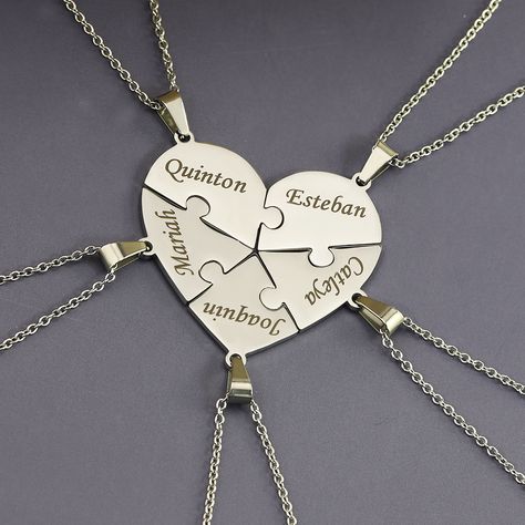 Jigsaw Puzzle Heart Pendant Necklace With Engraved Name Heart Necklace Custom Iized Necklace https://m.alibaba.com/product/1600587454520/Jigsaw-Puzzle-Heart-Pendant-Necklace-With.html?__sceneInfo={"cacheTime":"1800000","type":"appDetailShare"} Puzzle Necklace, Sliver Necklace, Necklace Family, Names Necklace, Necklace Chain Types, Keychain Necklace, Heart Puzzle, Personalized Puzzles, Friends Christmas