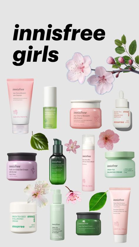 • • • • innisfree, green tea, cherry blossom, wonyoung, wonyoungism, korean skin care, skincare, skincare routine, aesthetic  skincare Skincare Routine Aesthetic, Innisfree Cherry Blossom, Innisfree Skincare, Innisfree Green Tea, Jelly Cream, Routine Aesthetic, Beautiful Skin Care, Glow Face, Korean Skin Care