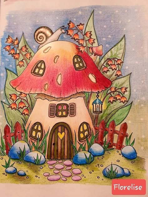 Storybook Art Easy, Fairy House Painting Canvas, Story Book Cottages, Mushroom Fairy House Painting, Mushroom Town Drawing, Mushroom Drawing House, Mushroom Houses Drawings, Fairy Garden Drawing Ideas, Fairy Home Drawing