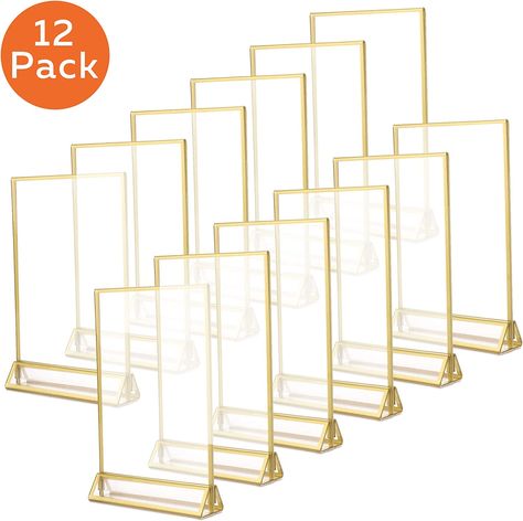 TonGass (12-Pack 5x7 Standard Double-Sided Acrylic Wedding Table Numbers Picture Frames, Clear Sign Holders with 3mm Gold Border & Vertical Stand : Amazon.ca: Office Products Acrylic Wedding, Gold Border, Wedding Table Numbers, Table Numbers, Wedding Table, The Bride, Picture Frames